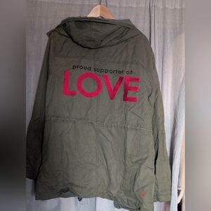 Olive Green Jacket with Love Embroidery